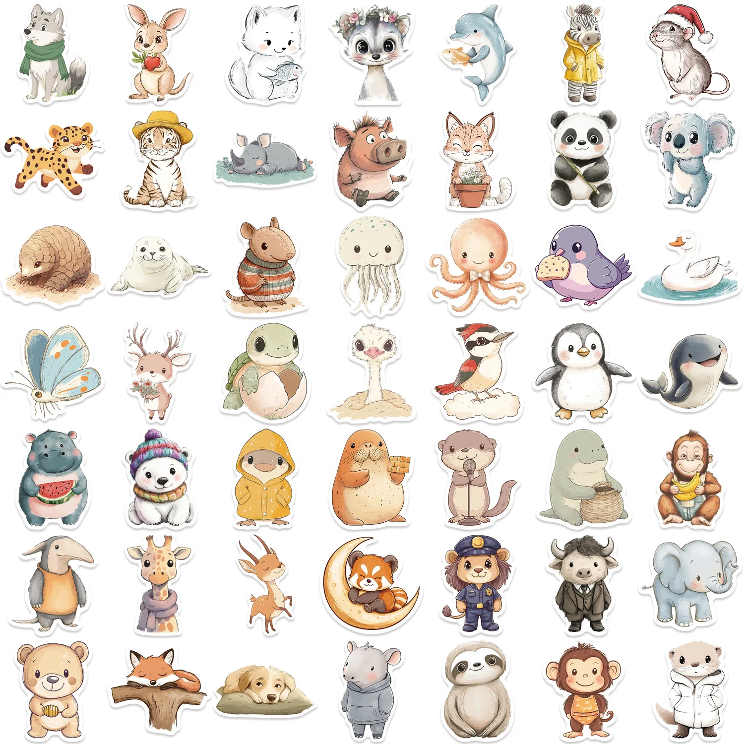 10/50PCS Cartoons Heal animal Graffiti Sticker Scrapbook Decorative Aesthetic Luggage Laptop Phone Guitar Notebook Toys Stickers