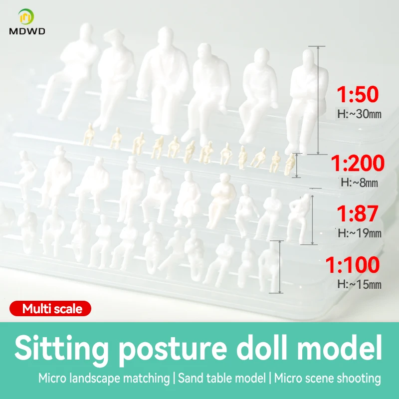 100pcs All Sitting 1/50 1/100 1/87 1/200 Scale Seated Model Railway People Railway Figures Scenery Model Making