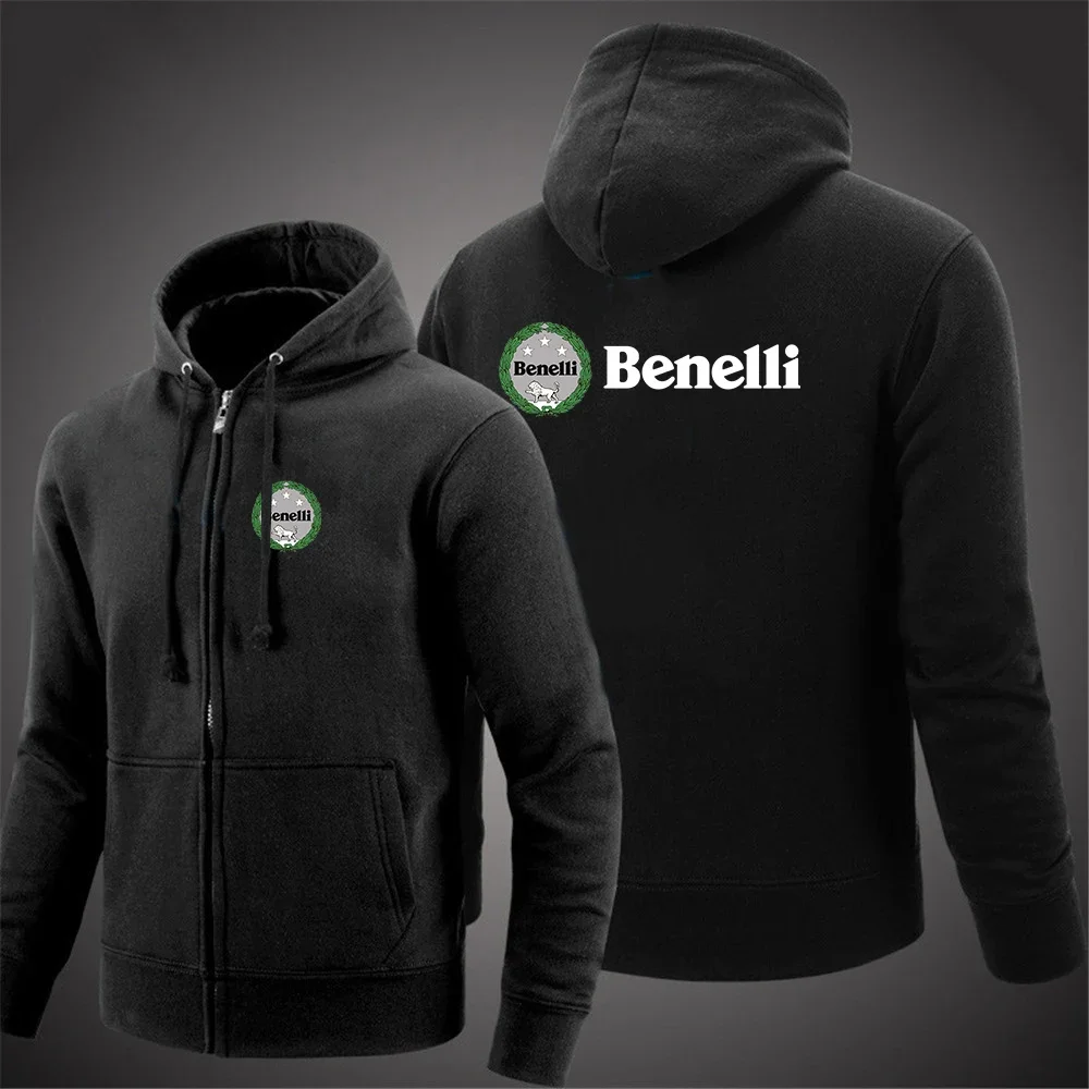 

Benelli 2024 Spring Autumn New Style Men's Long Sleeve Printing Solid Color Zipper Pullover Hoodie Hooded Casual Simplicity Top