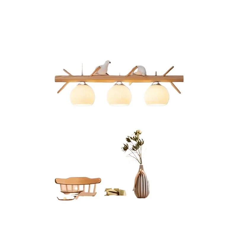 

Japanese-style home solid wood restaurant chandelier, Nordic simple dining room bar counter personalized log wind led bird lamp