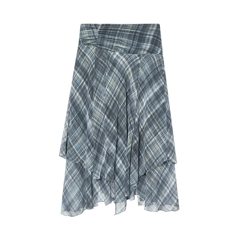 

Winter New 2025 Pleated Decorative Asymmetric Hem Plaid Midi Skirt Women's Casual High WaistStreetwear Midi Skirts ﻿