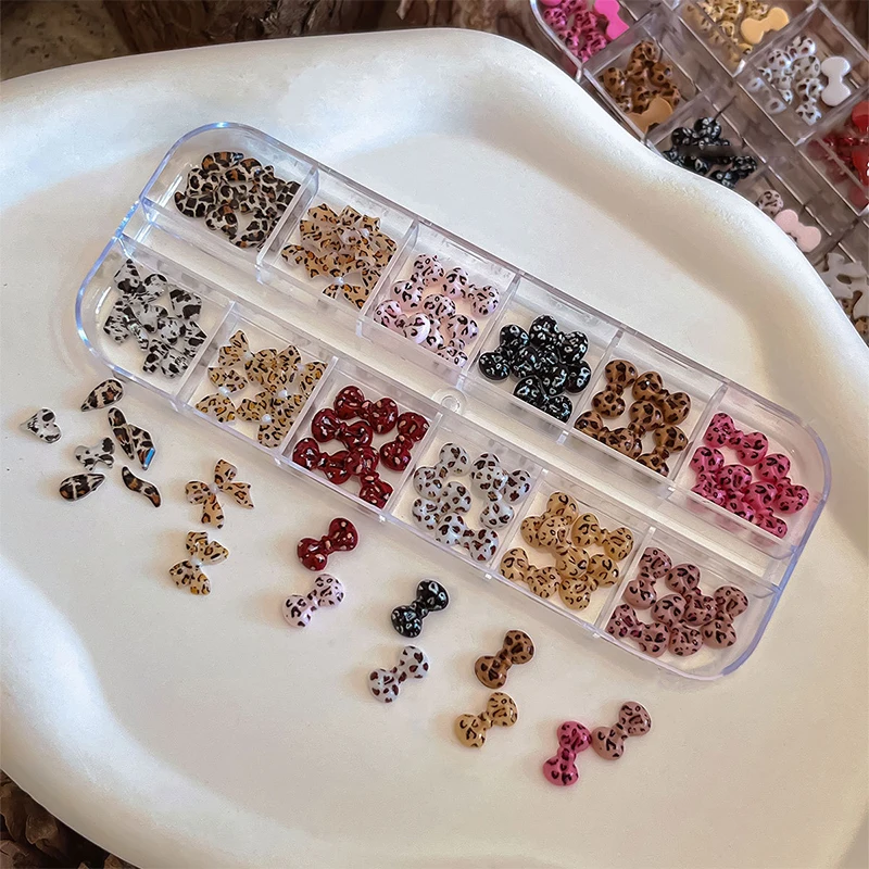 Stile coreano dolce resina bowknot nastro farfalla leopardo per nail art glitter fascino decorazione accessori per manicure fai da te