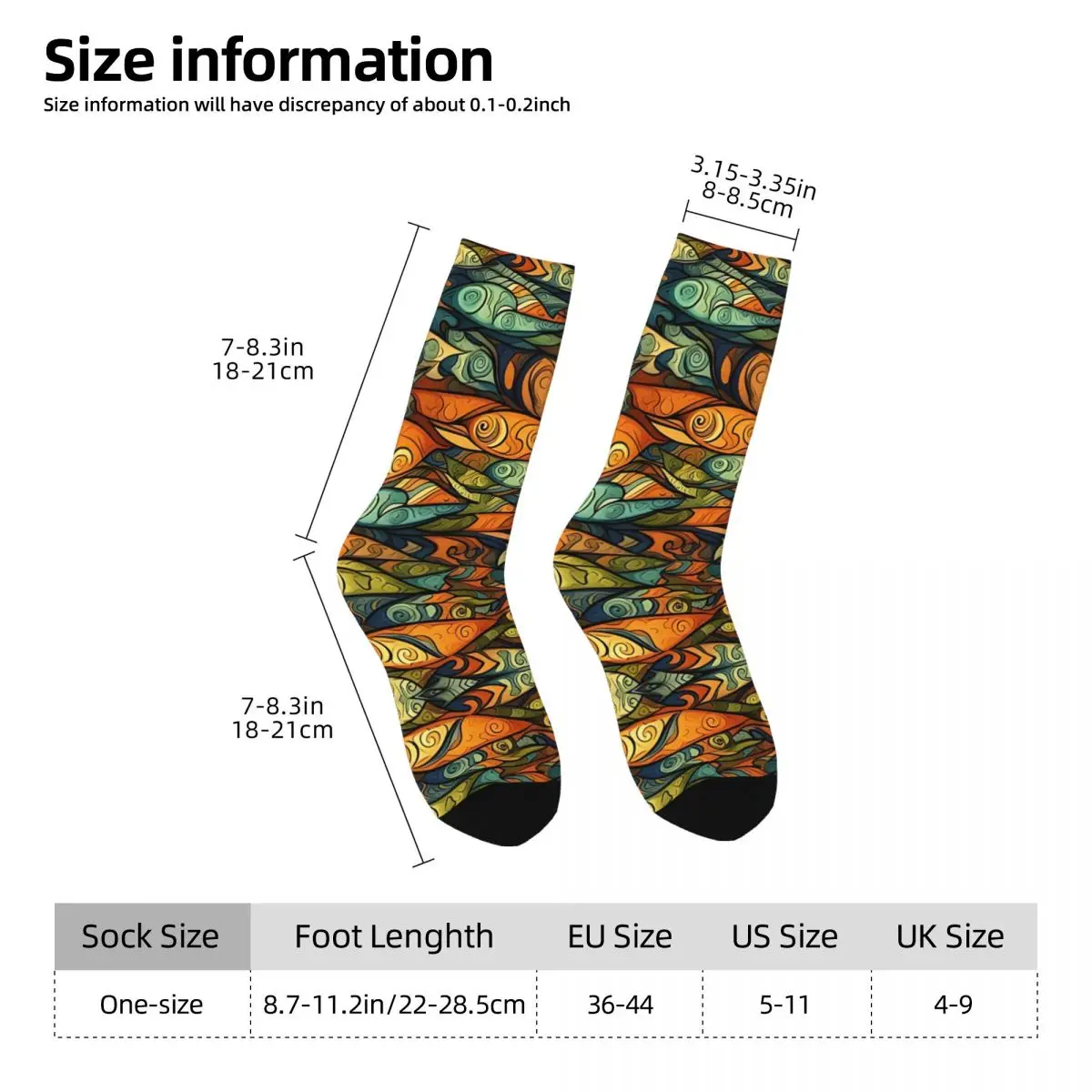 Happy Men's Socks Orange Fish Vintage Harajuku Fishing Pattern Hip Hop Novelty Pattern Crew Crazy Sock Gift Printed