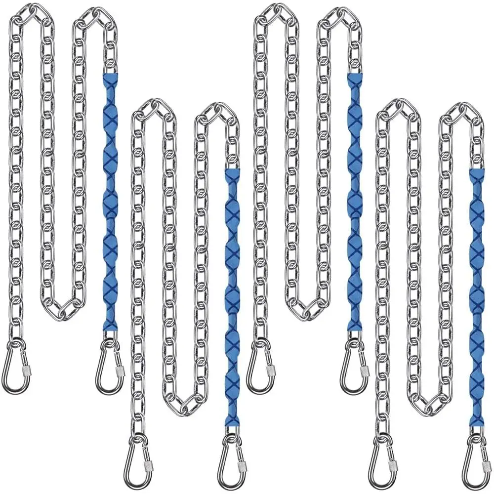 

Набор из 4-х высокопрочных цепей для качелей из нержавеющей стали 85 с защитными втулками и быстросъемными пряжками, выдерживают нагрузку до 450 кг.