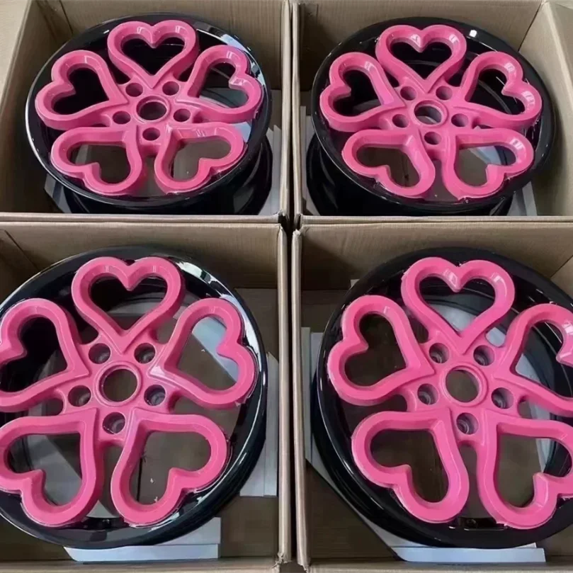 Car Alloy Wheels Wheels 5x100, 5x112, 5x114.3, 5x120 For Car Tires Pink Heart-shaped High-quality Rines, Can Be Customized