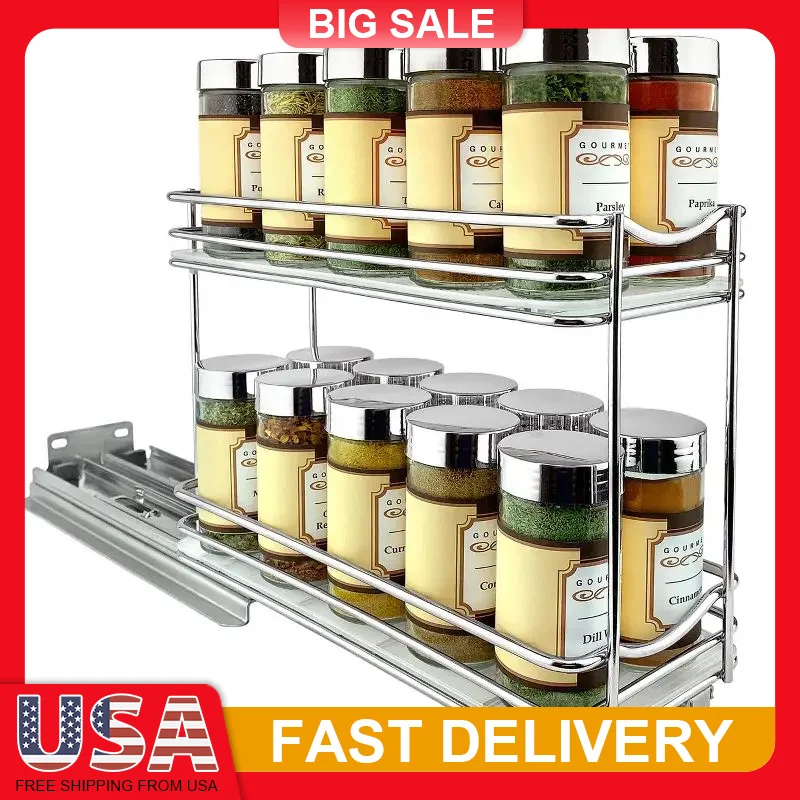 

4 Inch Pull Out Spice Rack Organizer for Cabinet Slide Out Storage Holds 20 Jars Easy Install Kitchen Pantry