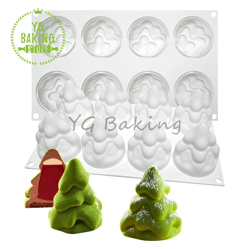 Dorica 8 Cavity 3D Christmas Tree Design Silicone Mousse Mould Pudding Chocolate Mold DIY Candle Model Cake Decor Tools Bakeware