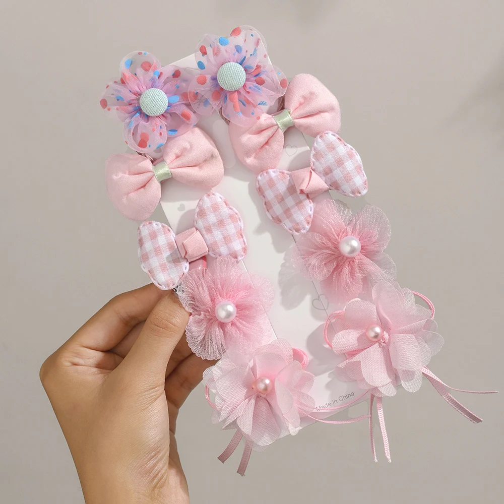 10 Pcs/1 Sets Kids Cute Colorful Bow Hair Accessories for Girls Toddlers Flowers Modeling Princess Hair Clips Hairpin Headdress