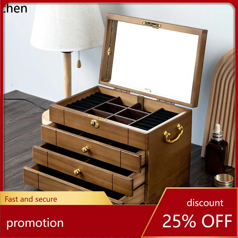 

ZML solid wood jewelry box - premium case for necklaces, earrings, rings, and hand jewelry - gold jewelry box for weddings