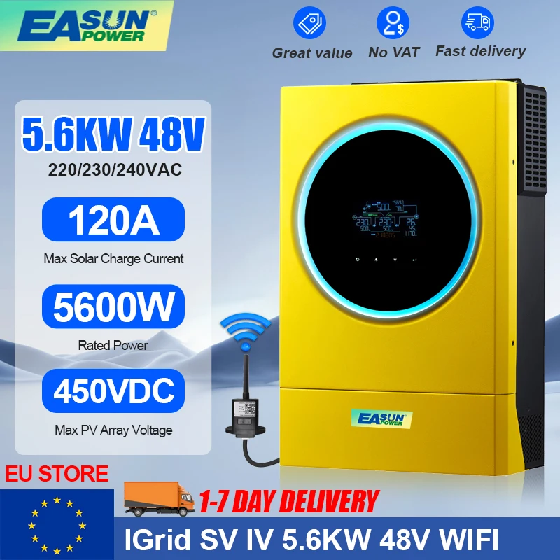 EASUN 5600W Hybrid Inverter 48V MPPT Pure Sine Wave Solar Inverter Off Grid Tie PV Input 6000W 450V 120A Solar Charge with WIFI