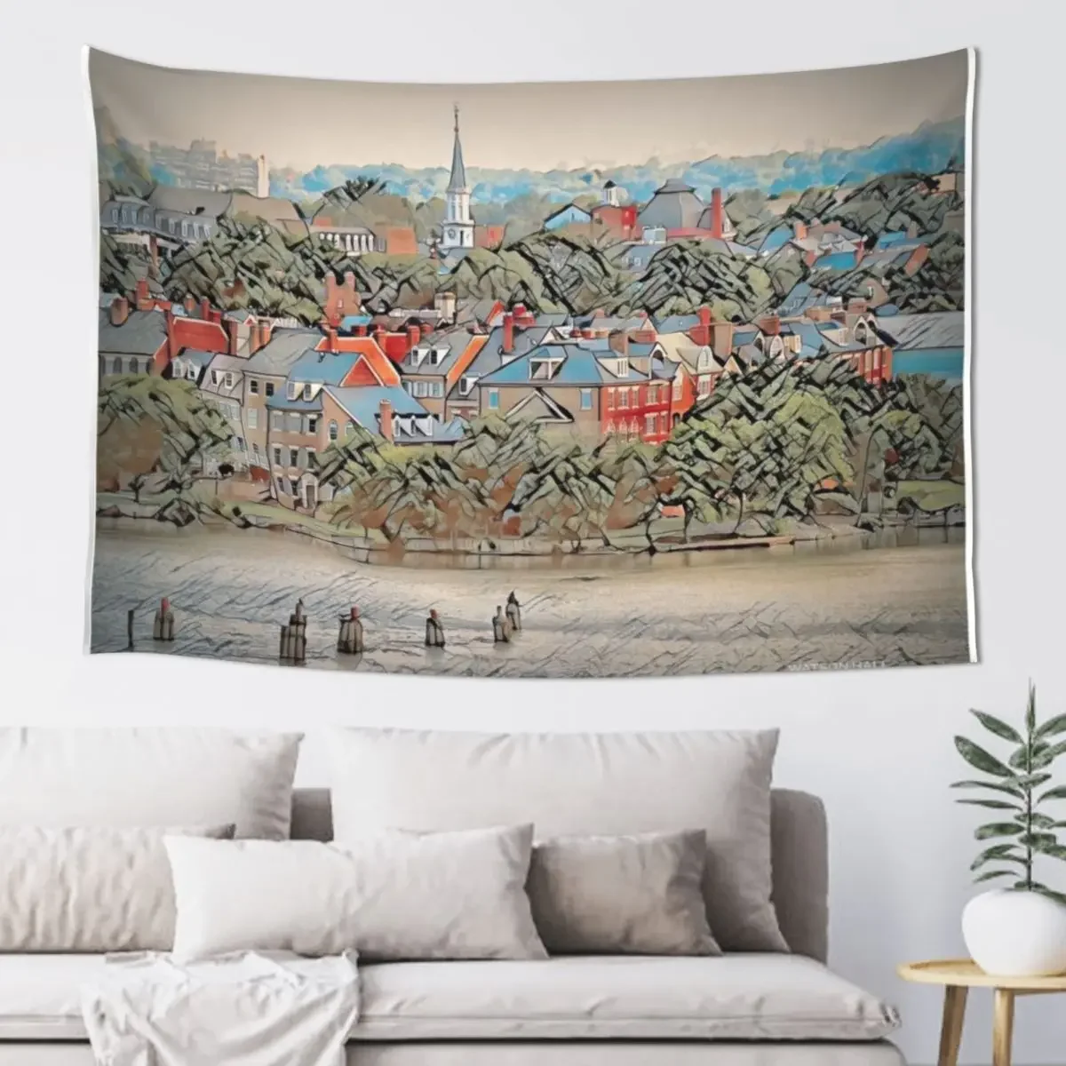 

Old Town Alexandria - Across the Water Tapestry Japanese Room Decor Decor Home Tapestry