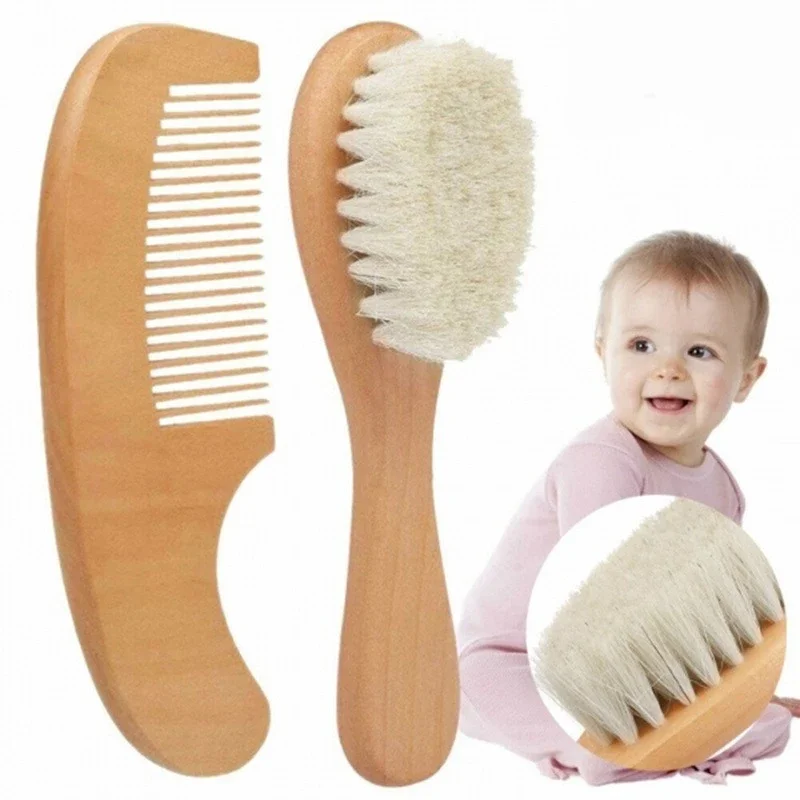 Newborn Baby Wool Baby Wooden Brush Comb Newborn Hair Brush Infant Head Massager Portable Baby Comb Hair Bath Brush Comb New