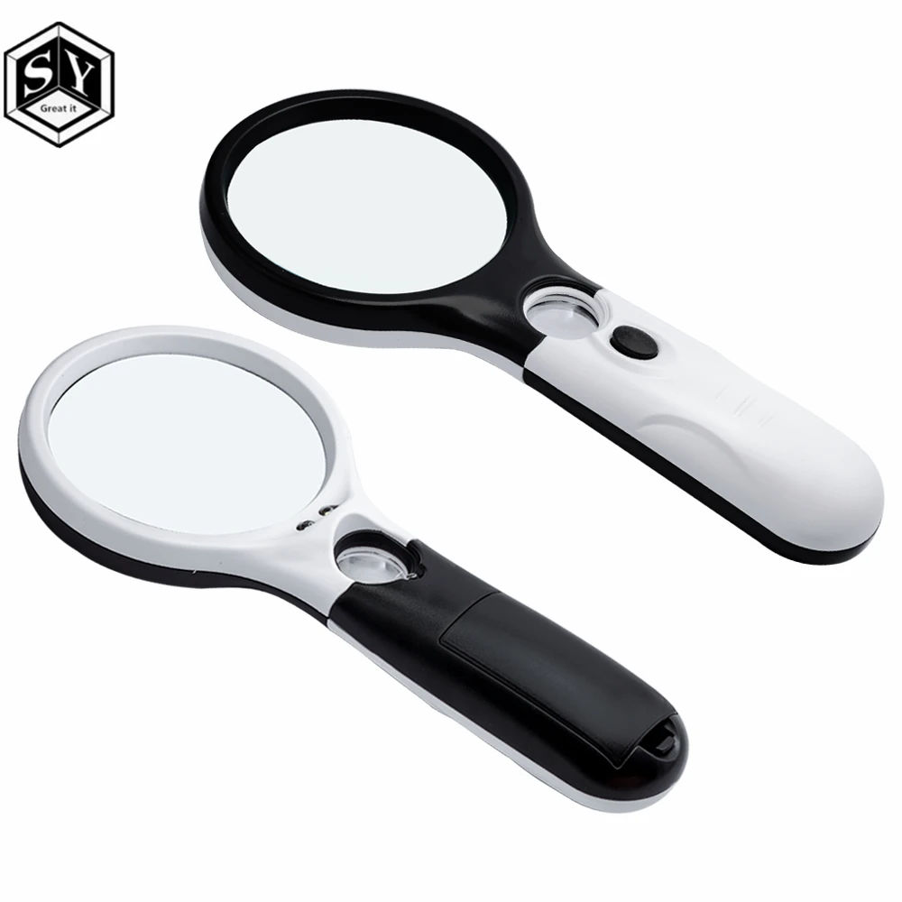 Handheld 3X 45X Illuminated Magnifier Microscope Magnifying Glass Aid Reading for Seniors loupe Jewelry Repair Tool With 3 LED