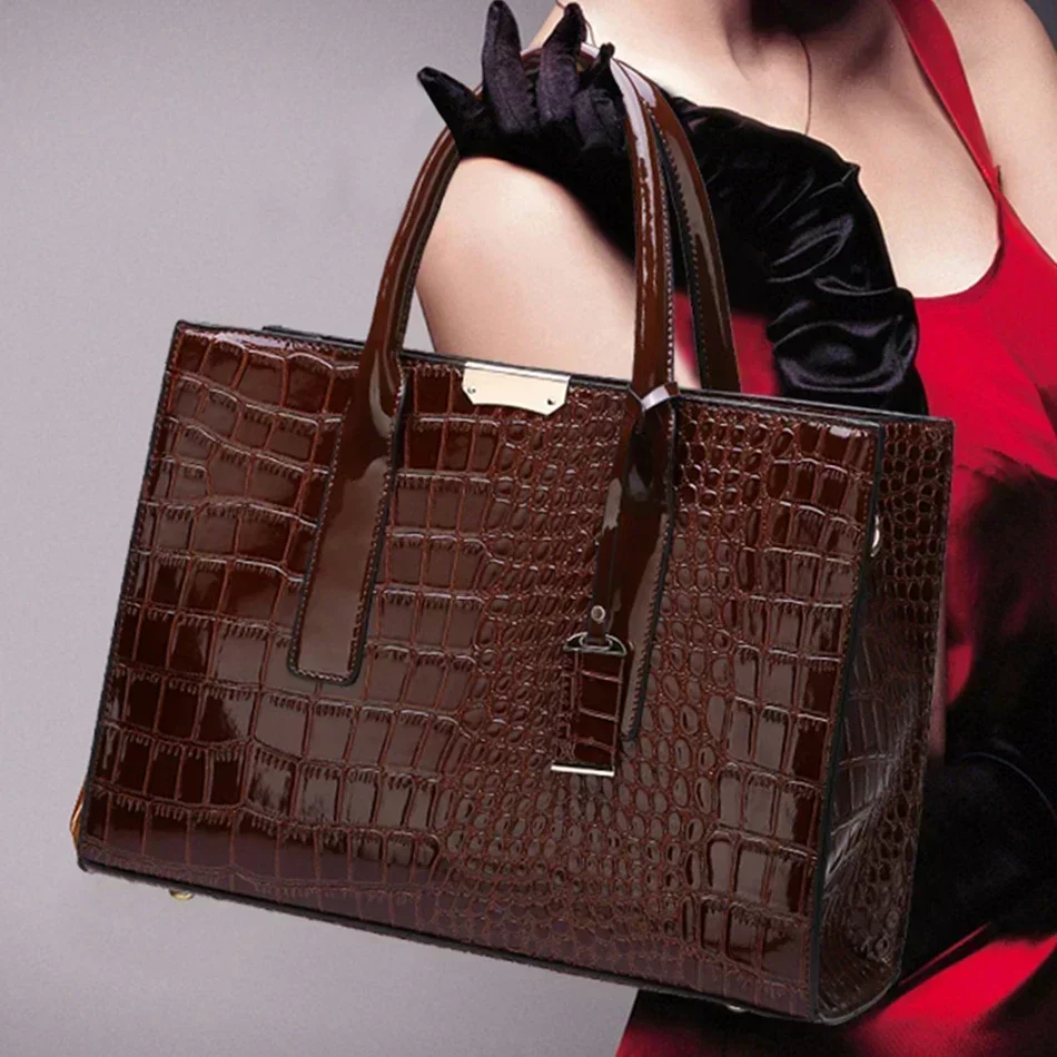 Crocodile Pattern Handle Bag Women PU Leather Handbag Large Capacity Shoulder Bag Brands Crossbody Bag Winter New Purse