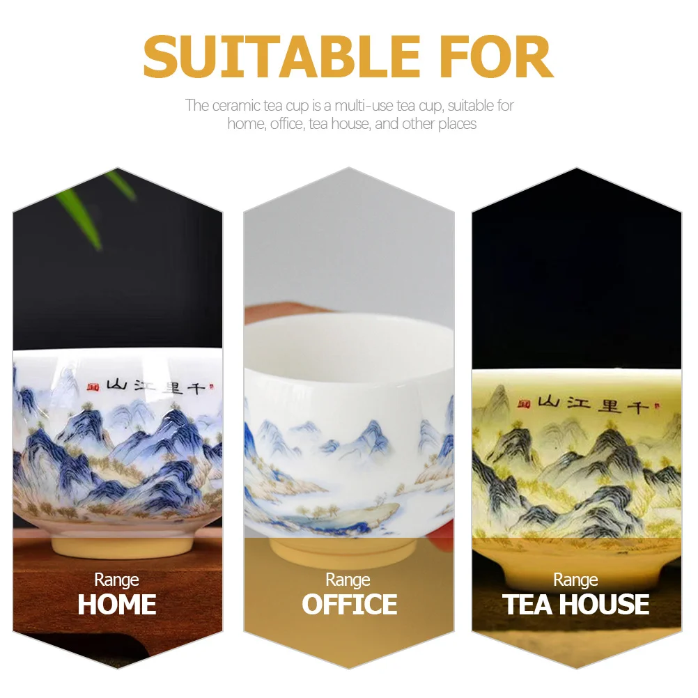 

Hand Painted Traditional Chinese Ceramic Tea Cup Landscape Pattern Decorative Multi-Function Teacup for Home Office Tea Ceremony