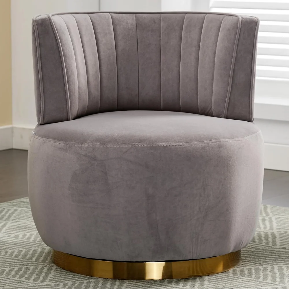 

Swivel Barrel Chair,Mid Century Modern Accent Chair,Fluffy Velvet Upholstered Comfy Armchair