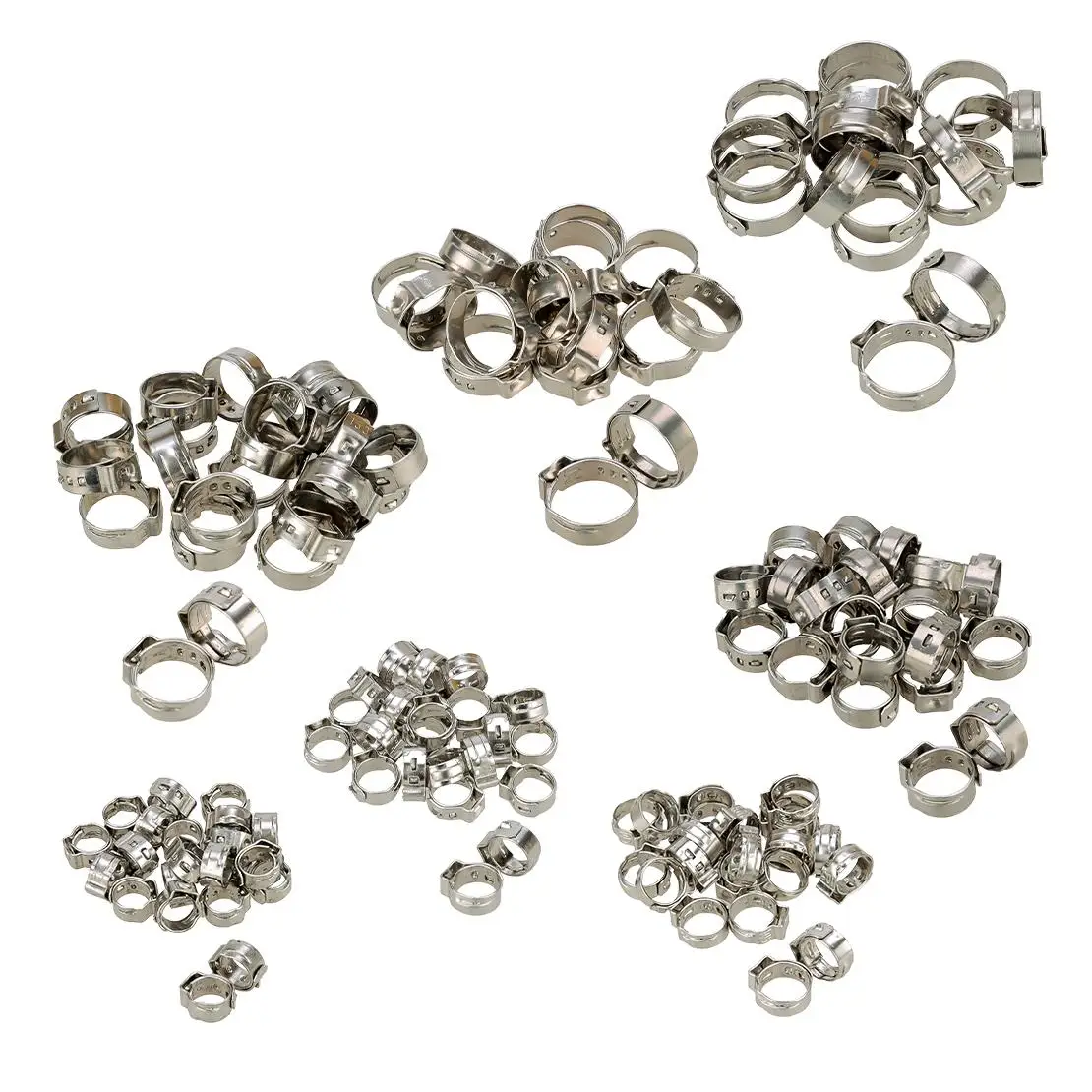 

Silver 7-21mm Single Ear Stepless Hose Clamp Stainless Steel 7 Sizes Fit for Universal Adjustable Corrosion Resistant