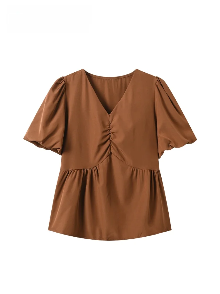 

Summer New Women's plus Size Shirt Short Sleeve Bubble Sleeve Cover up Meat Casual Fashion French Style Polyester Fiber