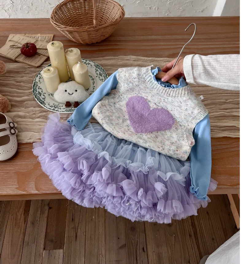 

New Baby Girls Fall Boutique Fashion 3 Pieces Sets Knitting Vest + Underwear+Tutu Skrits Princess Sweet Suits 2-6T