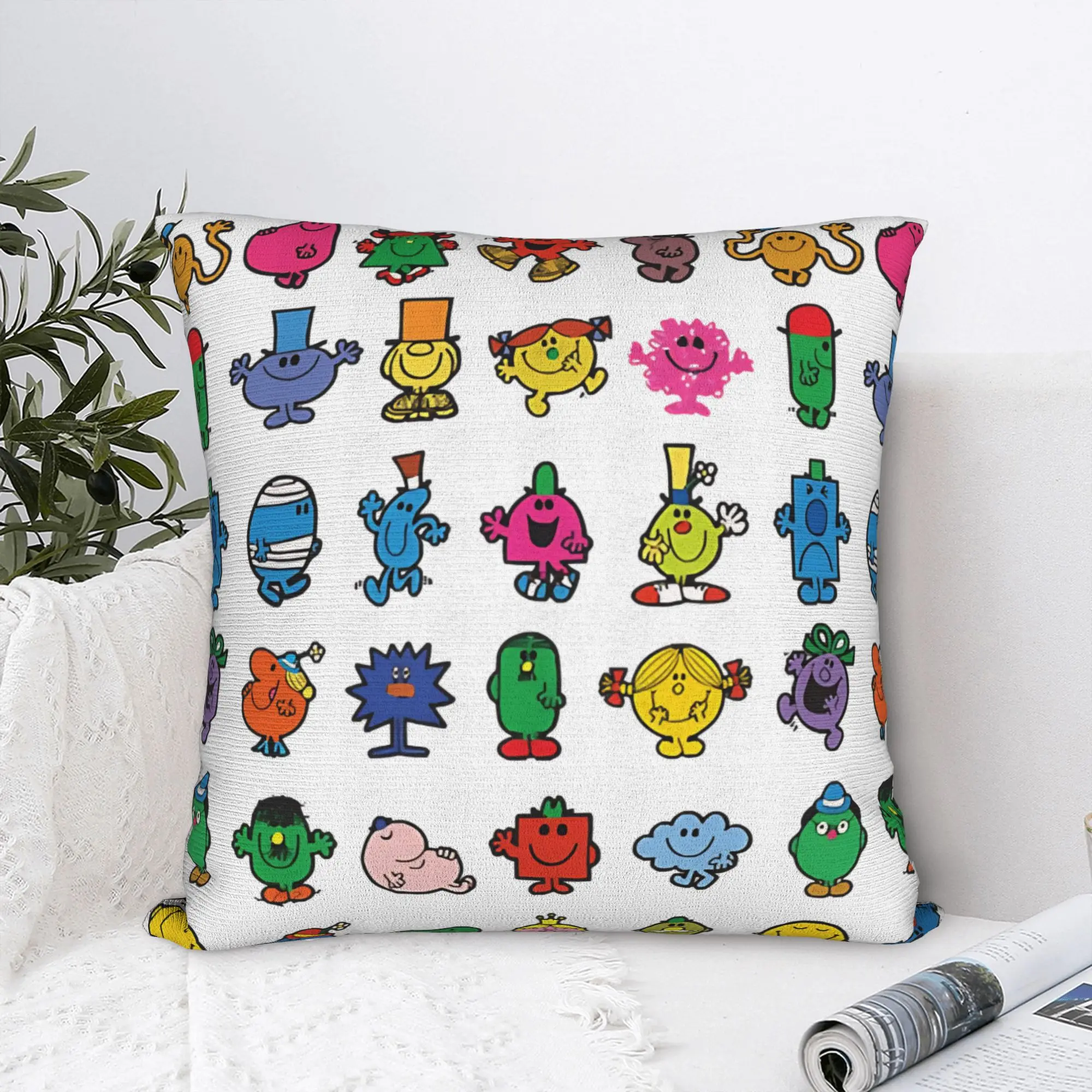 Mr Men Little Miss Square Pillow Cases  Cushion Cover Novelty Zipper Decorative Pillowcase for Car 40x40cm