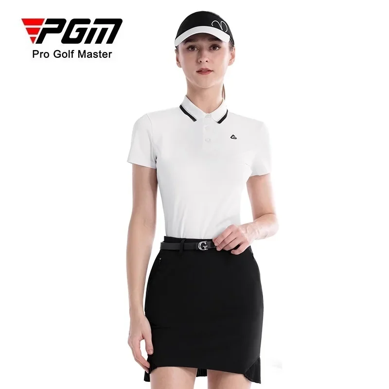 PGM Summer Golf Shirts for Women British Style Lightweight Short Sleeve Tennis Slim Sports Wear Polo T Shirt with Breathable