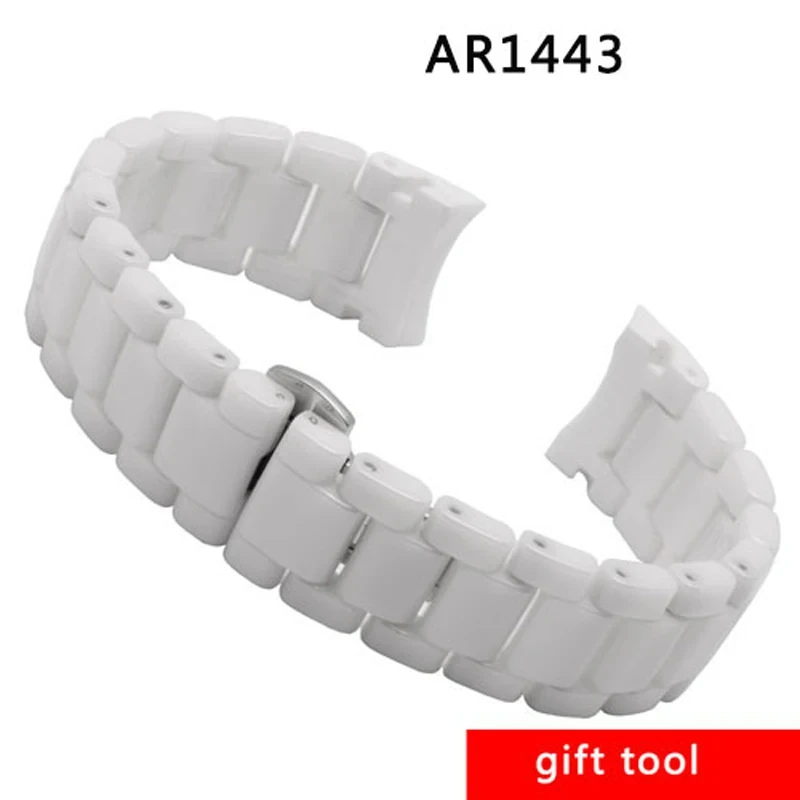 18mm Arc Ceramic watchband white replacement strap for AR1425 1426 1443 Bright Watch Chain Convex 19*9mm