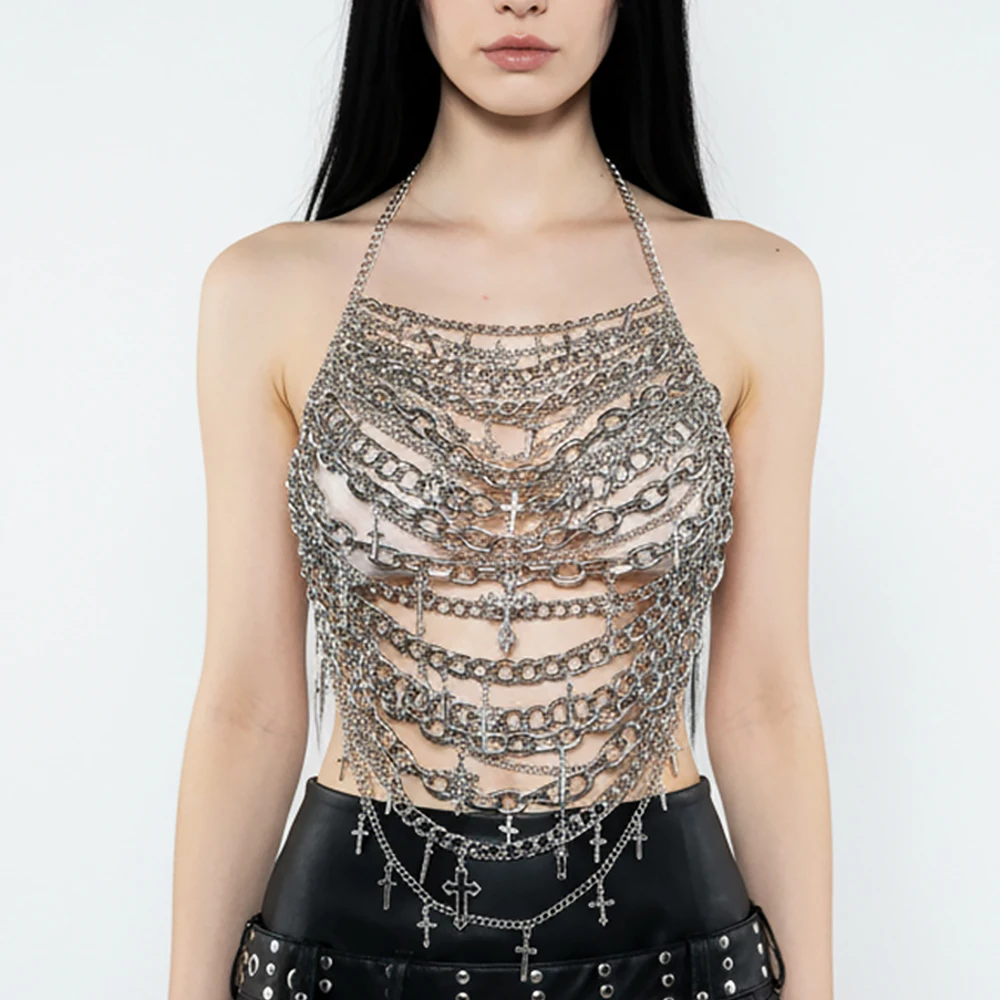 

Eco Punk Rock Y2K TOPS Harajuku E-Girls Teen Chain DIY Pin Kawaii Hand Made Emo Gothic 90s Rave Outfits 2025 Goth Grunge