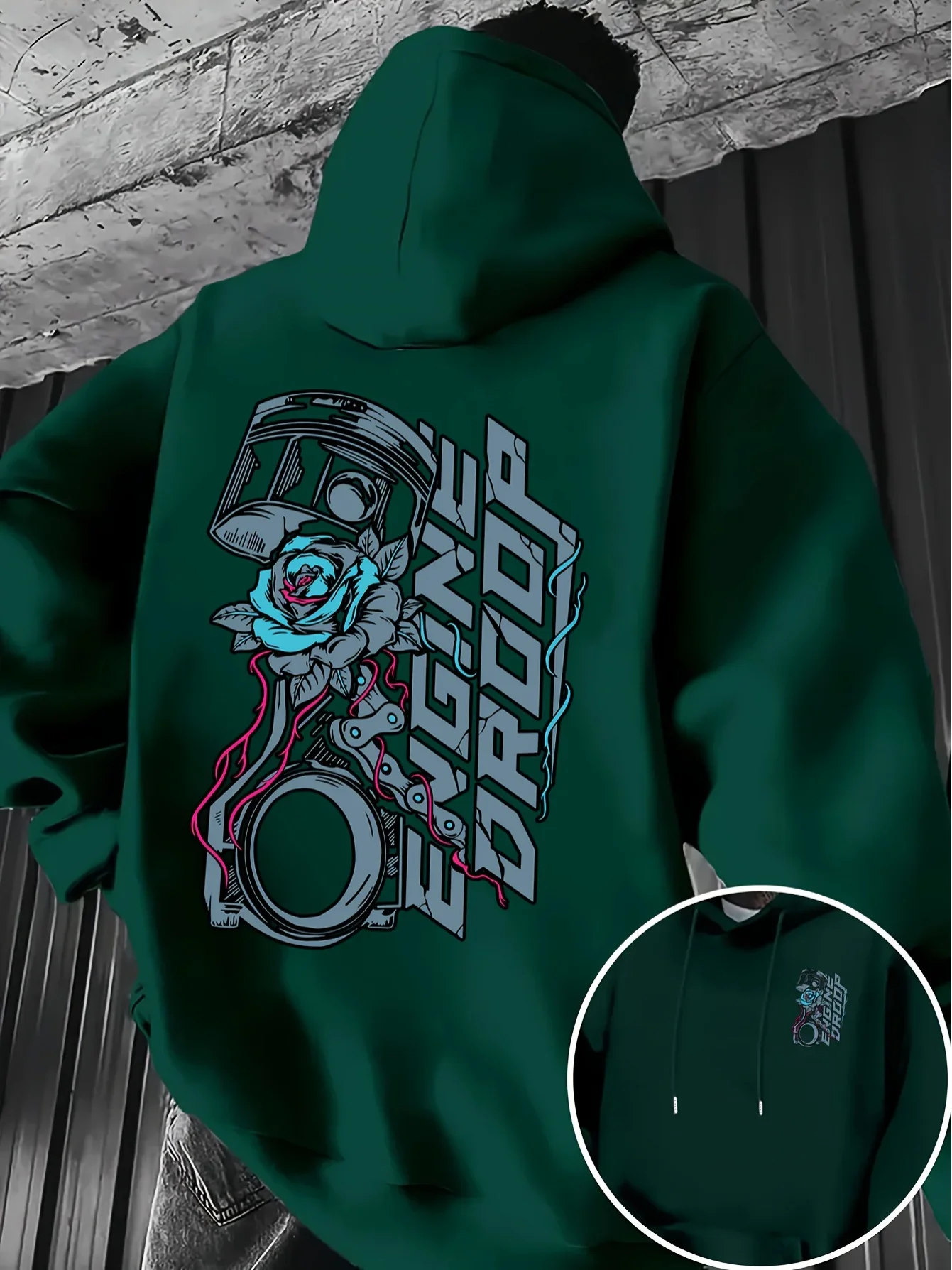 Unisex Hoodie Engine Drop Piston Rose Graphic Sweatshirt Car Mod Back Front Print Hoodie