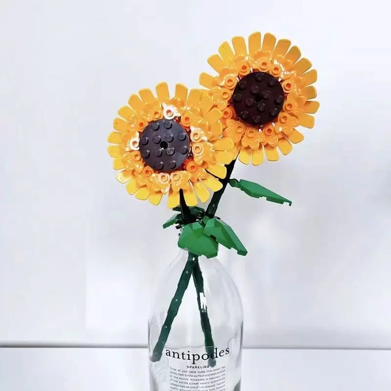 Bloques de construcción creativos de girasol para niñas, decoración de escritorio de plantas, modelo MOC, ladrillos clásicos, juguetes, regalos de