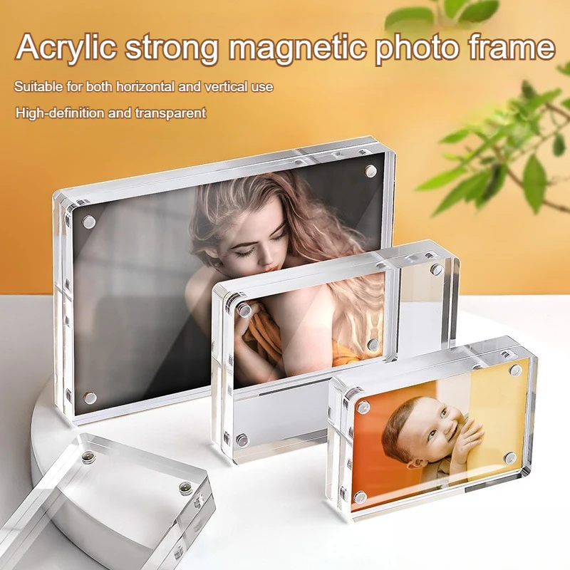 Magnetic display stand acrylic transparent vertical sign table card double-sided price tag strong photo frame