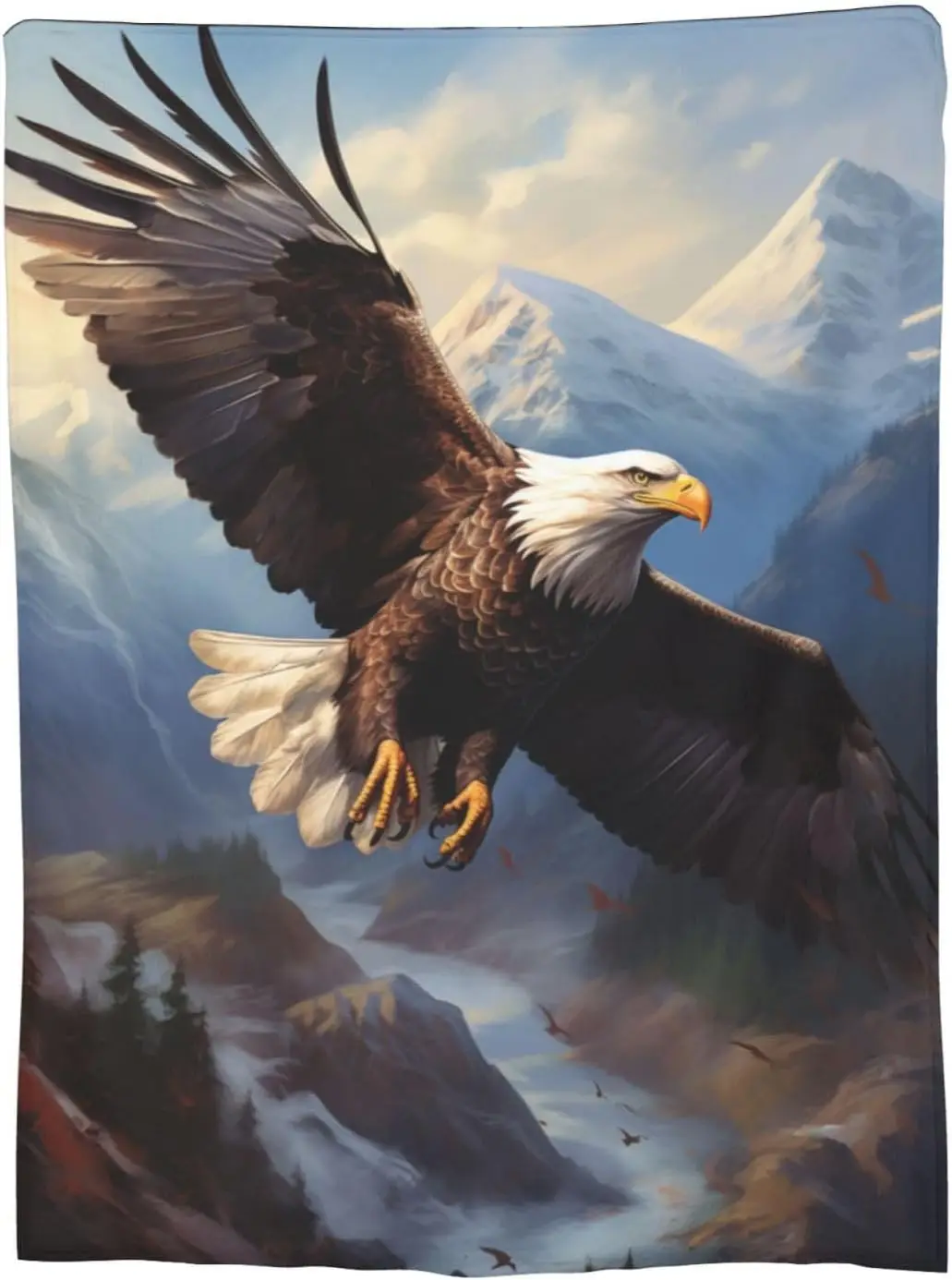 Majestic Eagle Flight Nature Scenery Art Flannel Blanket Polyester Throw Cozy Winter Home Decor Gift Mural Abstract Artwork