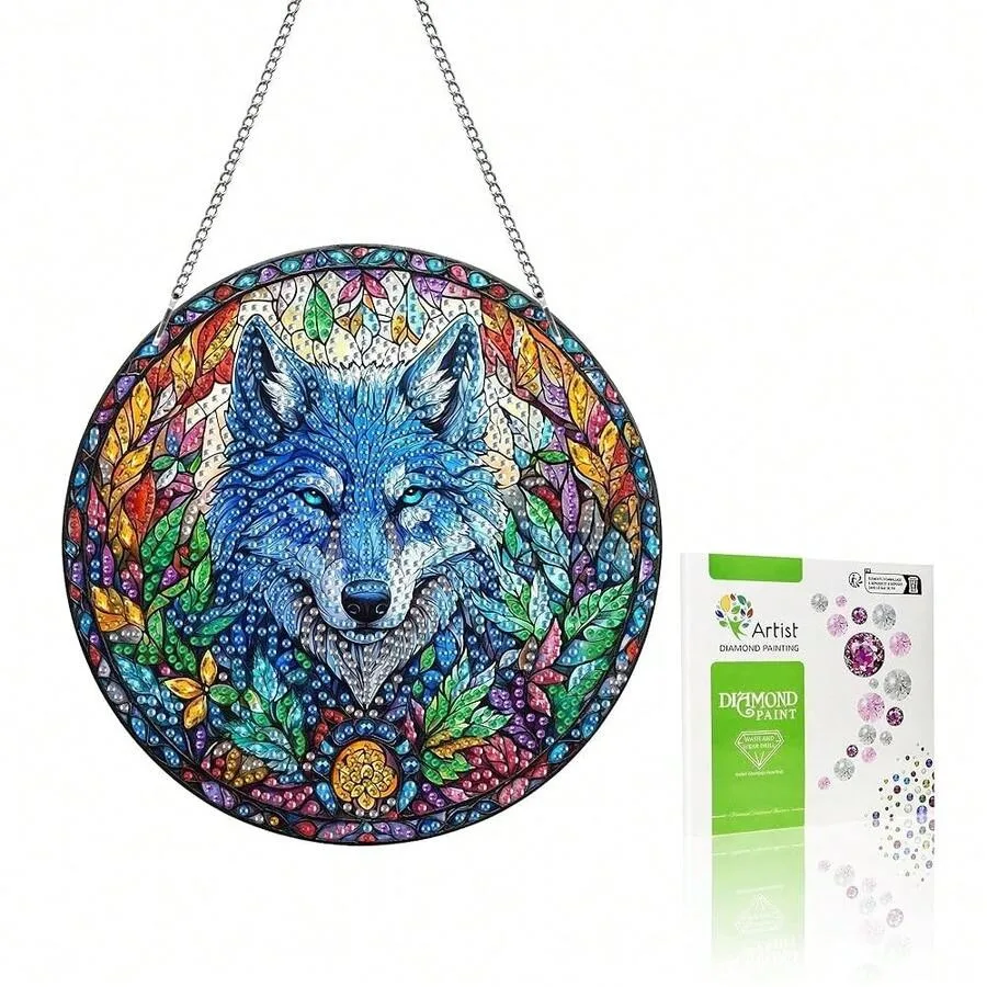 

VAIIEYO Wolf Diamond Art Hanging Ornament Animal Diamond Painting Suncatchers Window Hanging Kit With Chain 7.5x7.5 Inch Crysta