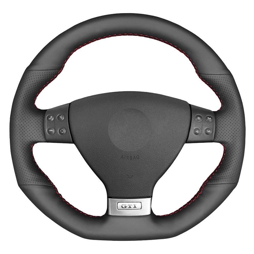 

Black Genuine Leather Car Steering Wheel Cover For Volkswagen Golf 5 Mk5 GTI VW Golf 5 R32 Passat R GT 2005