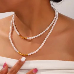 Elegant Full Shell Pearl Chain Necklace For Women Square Stainless Steel Beads Neck Choker Women Wedding Jewelry Wholesale