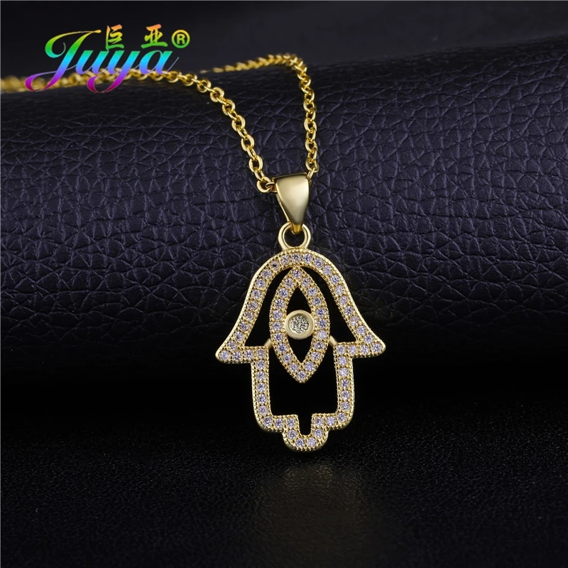 Juya DIY Turkish Jewelry Findings Handmade Hamsa Fatima Charms Pendant For Women Men Bracelet Necklace Making
