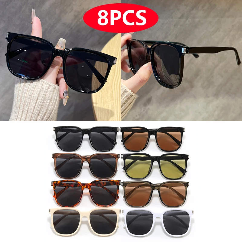 8pcs Rectangular Frame UV Resistant Oversize Sunglasses Set Women Luxury Square Retro Style Personalized Glasses Unisex