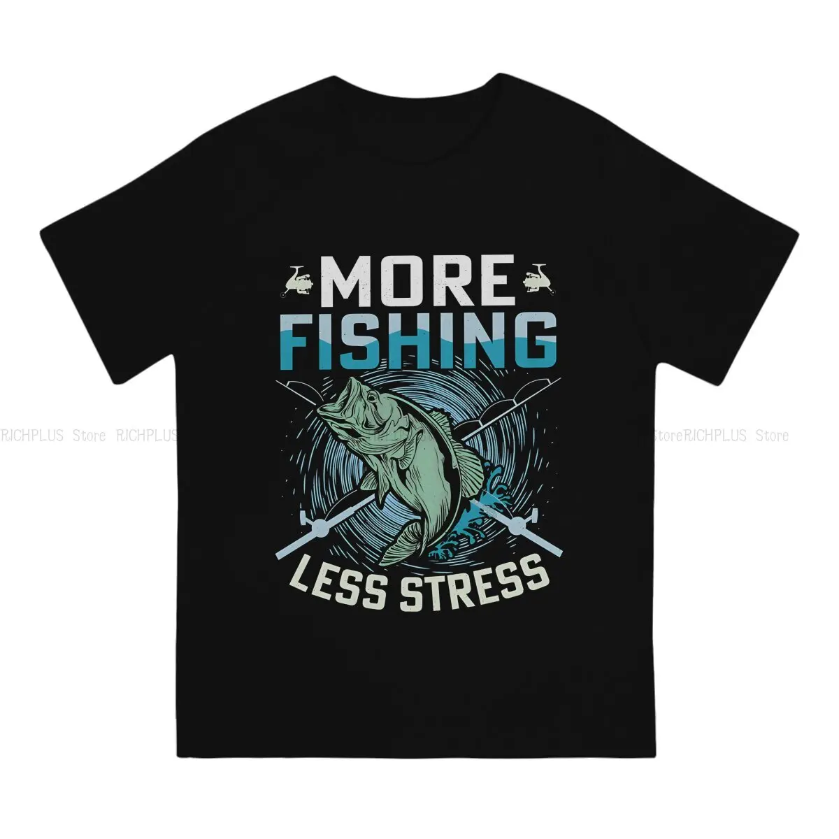 Fly Fishing TShirt More Fishing Less Stress Classic Polyester T Shirt Oversized Men Tee Shirt Printing Trendy