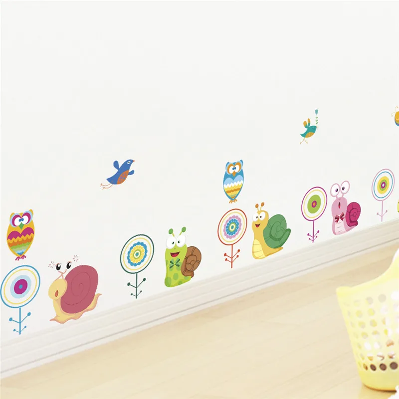 

Cute Snails Bird Animal Wall Stickers For Kids Room Baseboard Home Decor Cartoon Mural Art Diy Pvc Safari Wall Decal