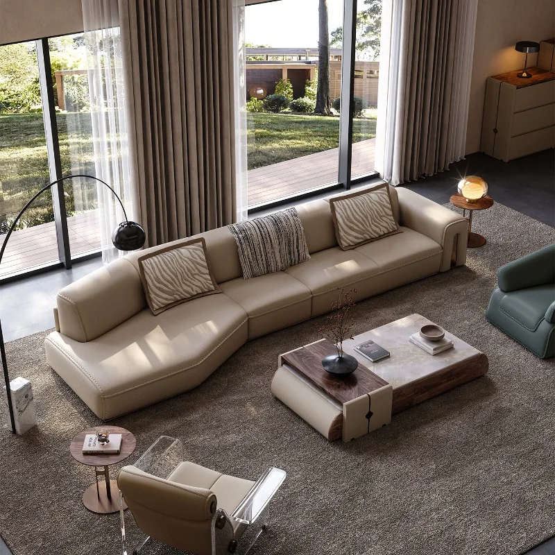 Sofa Large Flat Floor Living Room First Layer Cowhide Sofa Leather