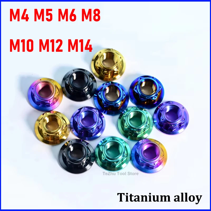 

1Pcs Titanium Nuts M4 M5 M6 M8 M10 M12 M14 Flange Nut for Motorcycle Bicycle Fastener Rear Axle Nuts