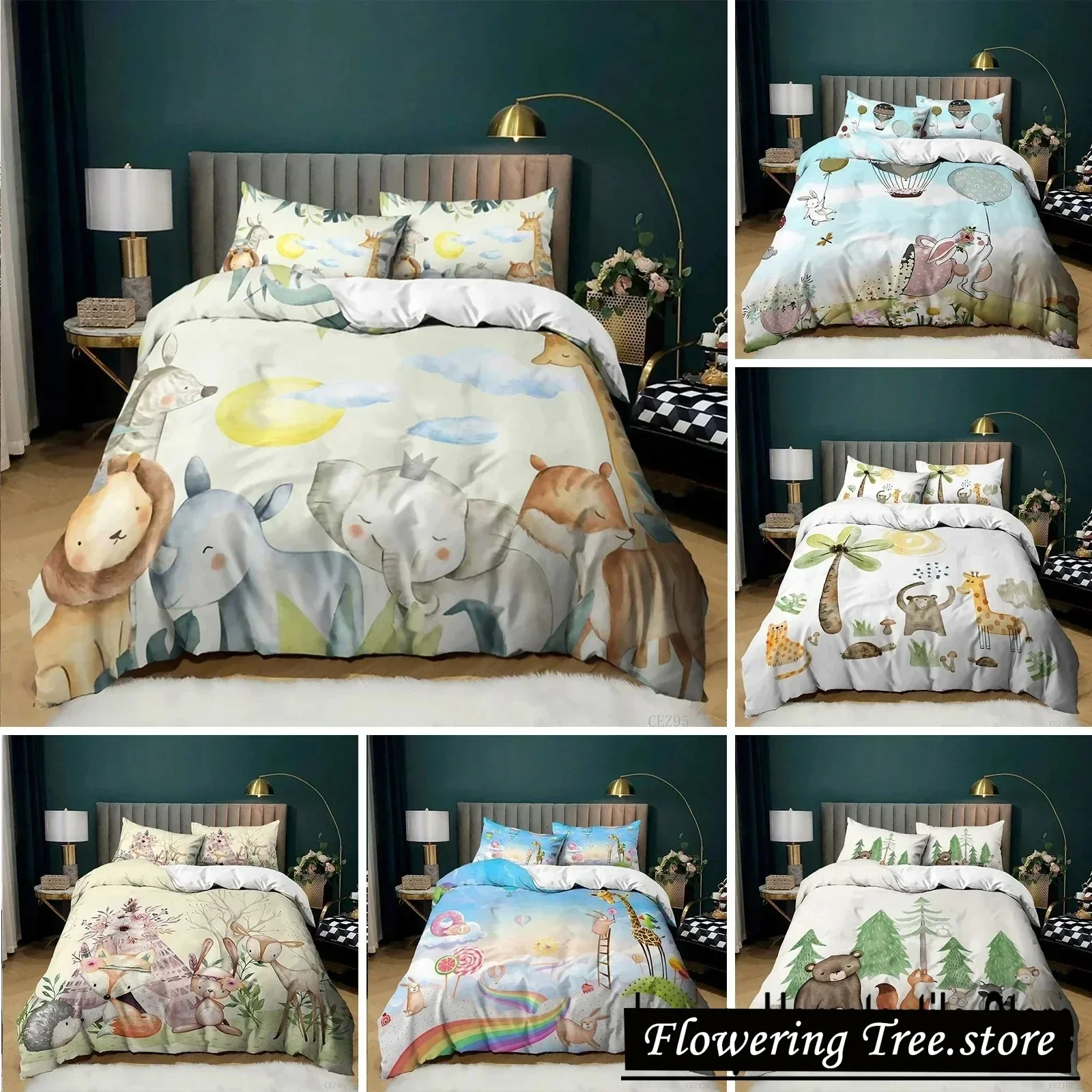 

Animal Duvet Cover Set Queen Cute African Animal Print Twin Bedding Set Microfiber Colorful Jungle Animals Zoo Party Quilt Cover