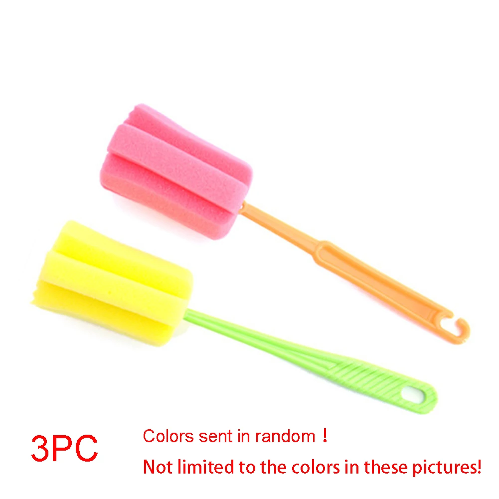 3pcs Sponge Cleaning Brush Home Kitchen Cleaning Accessories Long Handle Brush Bottle Cup Glass Washing Clean Tool Cleaner Brush