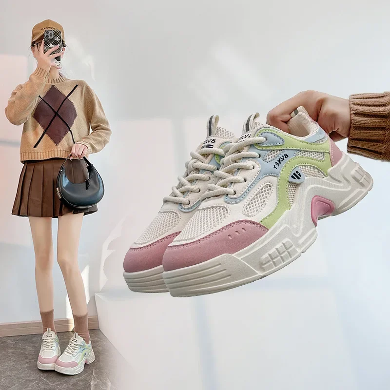 

Women's casual shoes for spring retro versatile thick sole non-slip lightweight breathable sports shoes