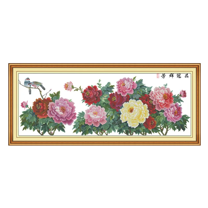 

Набор для вышивки пионами, Набор для вышивки крестиком, 18/14/11 карат, с принтом, «сделай сам»