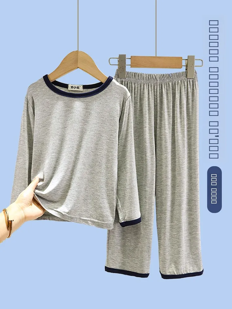 

Children's Modal Sleepwear Set Casual Thin Long Sleeve Long Pants Home Clothes Two-Piece Set for Boys And Girls Large Size