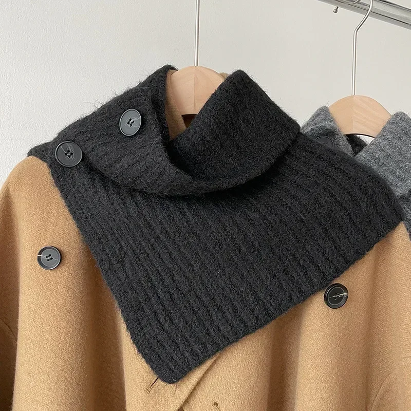 

New Cotton Containing Acrylic High Collar South Korean Version Versatile Warm Neck Guard False Collar Knitted Scarf Winter Shawl