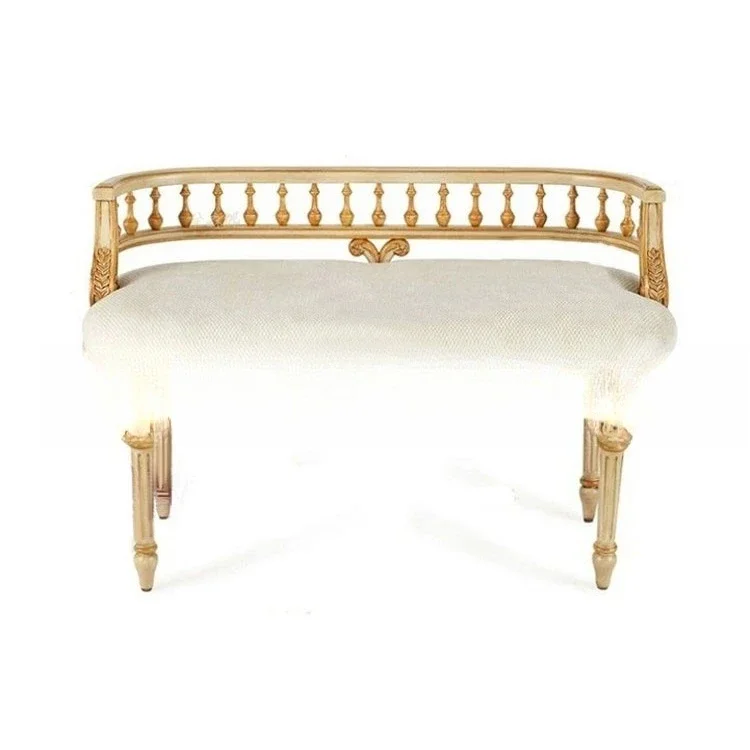 

American solid wood shoe changing stool, apartment living room oak old carved sofa stool dressing stool bench