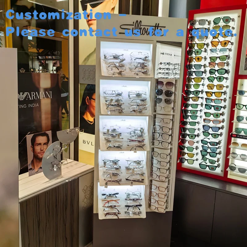 custom.Custom Retail Stores 5 Tiers Sunglasses Floor Metal Display Stand - White Paint Optical Glasses Display With LED