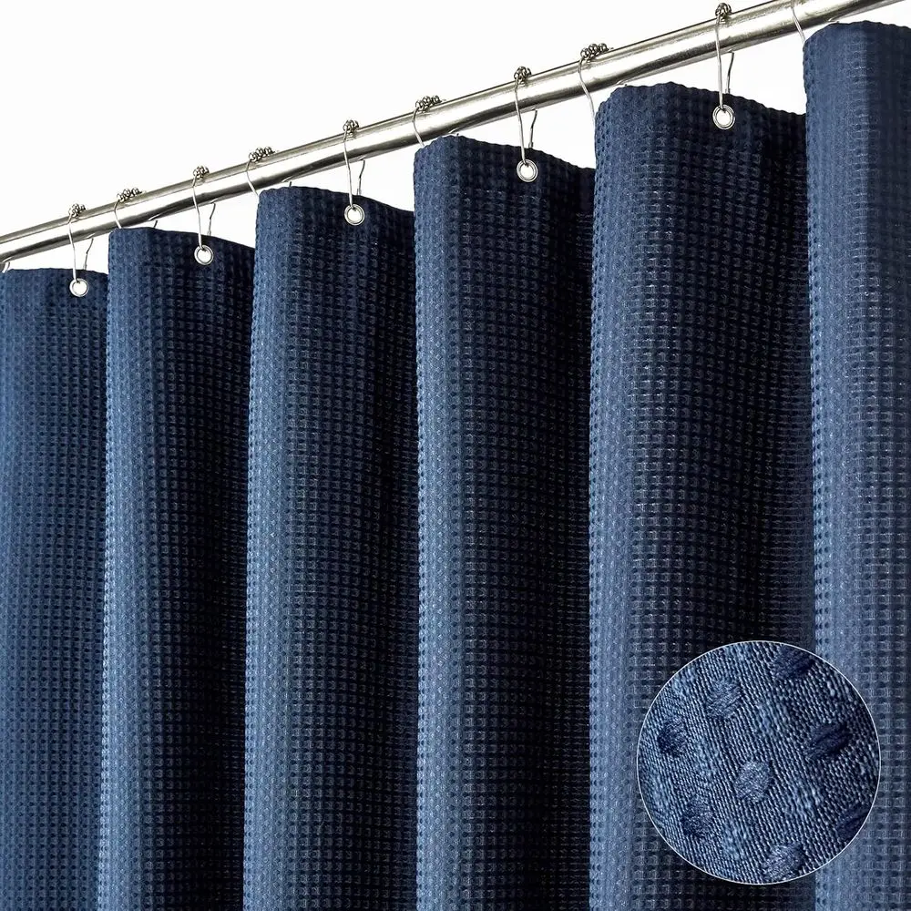 

Luxury Heavy-Duty Polyester Shower Curtain with 12 Hooks, 72x72, Navy Blue
