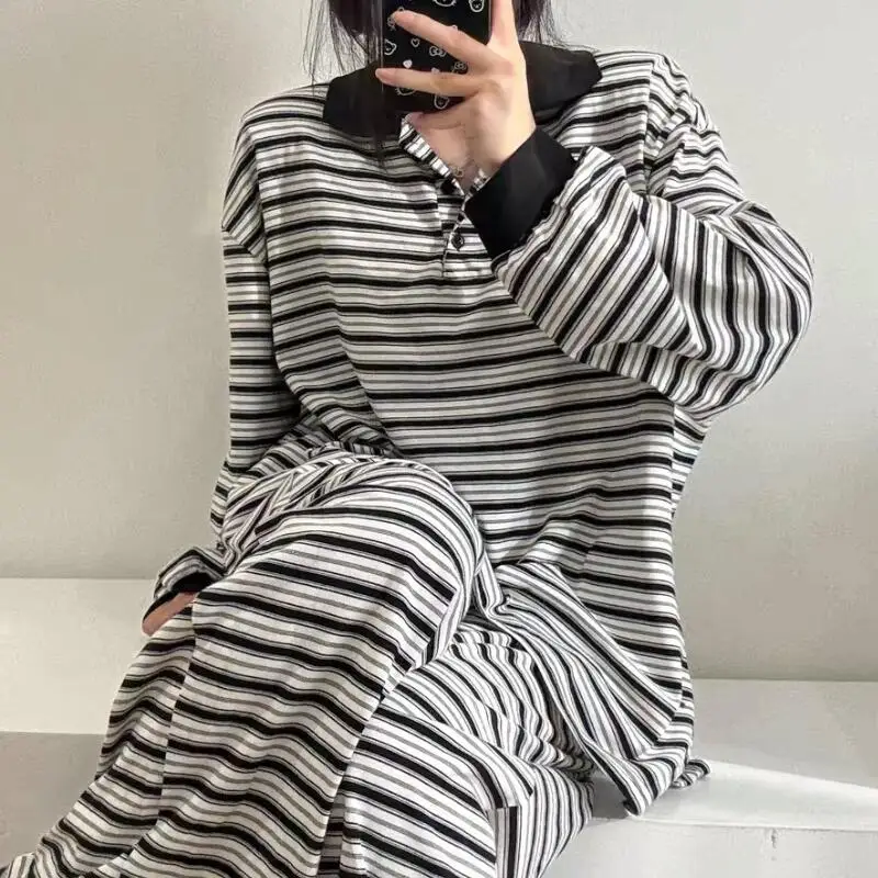 Spring Autumn New Women Clothing Sweet Princess Color Blocked Long Sleeved Pajamas Lazy Style Fashion Comfort Home Clothes Set